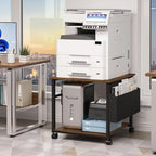 Lerliuo Large Printer Stand with Storage Shelf, 23.6 x 23.6 x 22.8 Industrial Printer Table for Home Office, Rolling Printer Cart Holder with Lockable Wheels, Mobile Mini Fridge Stand Table (Brown)