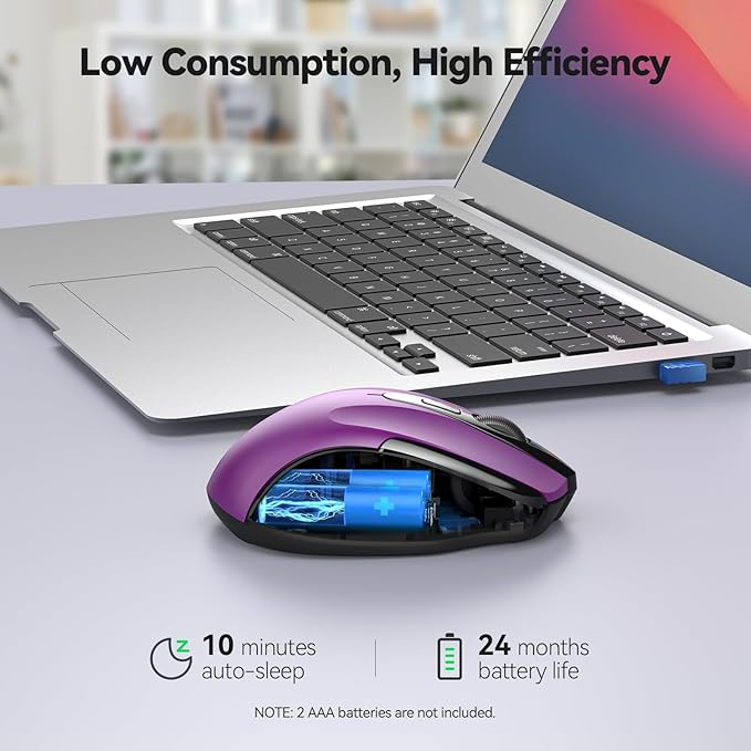 TECKNET Wireless Mouse for Laptop, Silent Mouse Quiet Click, Computer Mouse Wireless, 6 Adjustable 4000 DPI Computer Mice - Purple