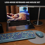 Wireless Keyboard and Mouse Combo, Colorful Ergonomic Full Size Retro Low-Noise Keyboard with Cute keycaps, Compatible with Windows, PC, Perfer for Home and Office Keyboards (Blue)