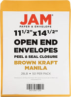 JAM PAPER 11 1/2 x 14 1/2 Open End Catalog Commercial Envelopes with Peel and Seal Closure - Brown Kraft Manila - Bulk 250/Box