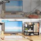 Marbrasse 2-Tier Desk Shelf Organizer with Handle, Desktop Bookshelf File Holder, Mesh Display Shelf Organizer Storage Rack for Office, Home, Supplies, Kitchen (Black)