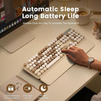 SABLUTE Wireless Keyboard, Round Keycaps, Retro Typewriter Keyboard with Detachable Wrist Rest, Sleep Mode, Foldable Legs, 2.4GHz Full-Size Cordless Computer Keyboard for Windows/PC/Laptop (Latte)