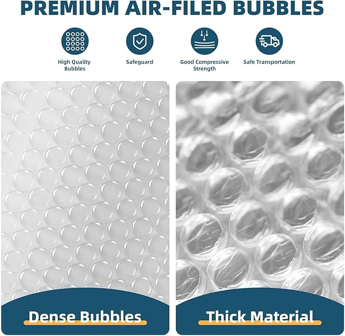 Metronic Bubble Cushioning Wrap 1 Pack 12 Inch x 15ft Total, Dense Bubble Packing Air Wrap Clear Bubble Packing Roll for Shipping and Moving Supplies