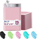 10.5x16 Poly Bubble Mailers #5 Padded Envelopes, 25Pcs Self Seal Mailing Envelopes Bubble Padded Mailers (Pink)
