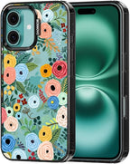MOSNOVO Case for iPhone 16, [10ft 4X Military-Grade Drop Protection] Durable & Shockproof Phone Case Cover Design for iPhone 16 - Pastel Floral Garden - Clear Black
