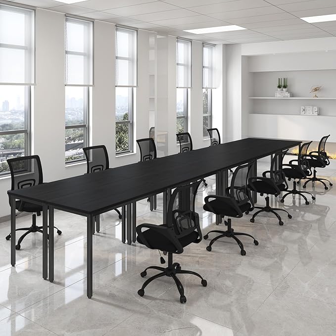 Bonzy Home Conference Tables 20ft Office Computer Desk for Meeting Room Study Writing Printer Podcast Table for 24 People Modern Black 10PCS 236.2"x47.2"x29.5"