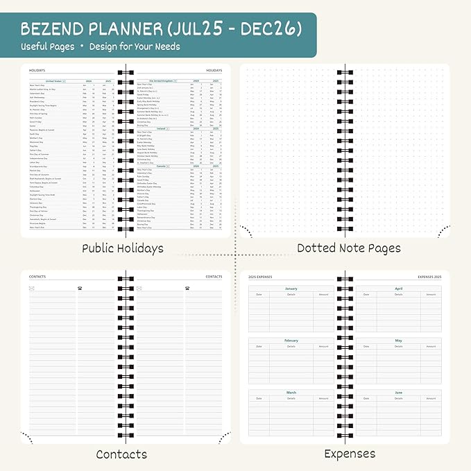 BEZEND Pocket Planner 2025-2026 Weekly and Monthly, 3.5" x 6" Academic Planner (Jul 25-Dec 26) 18-Month Mid-Year Calendar Book, Storage Pocket, Pen Holder, PU Leather Softcover, Spiral - Mint Green