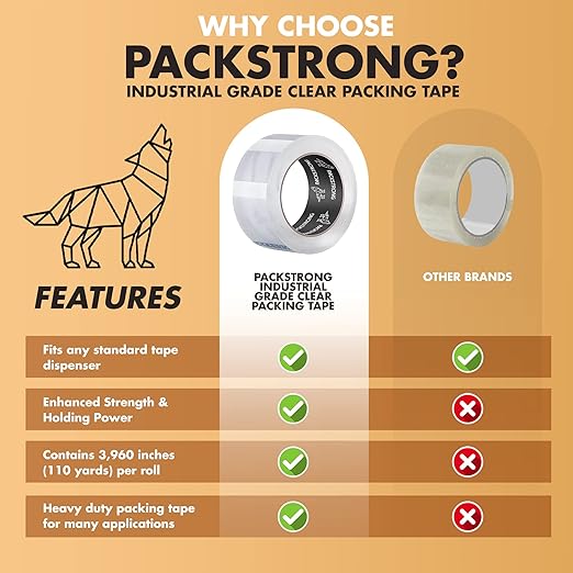 Packstrong Industrial Grade Clear Packing Tape 36 Rolls - 110 Yards per Roll - 2" Wide x 2.7 mil Thick, Acrylic Adhesive Heavy Duty Tape for Box Office Moving Packaging Shipping