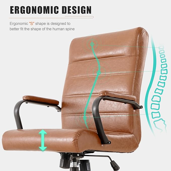 Office Desk Chair,Modern Leather Conference Room Chairs,High Back Home ofiice Chair,Adjustable Height Swivel Executive Computer Chair with Padded Seat and Armrest (Brown with Black Frame)