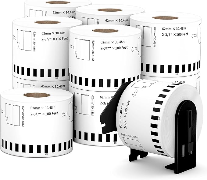 Compatible Continuous Labels Replacement for DK-2205 (2.4 in x 100 ft), Use with Brother QL Label Printers (12 Rolls + 1 Frame, 30.48m Length Labels/Roll)