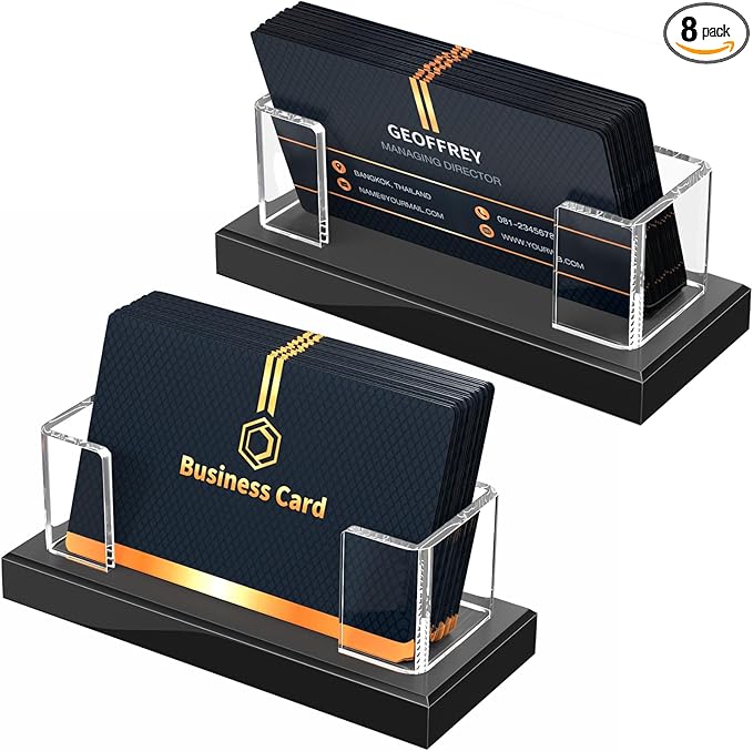 NIUBEE Acrylic Business Card Holder: Clear Plastic Business Cards Display Stand for Desk - Gift Card Organizer for Office 8 Pieces
