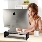 KINLINK Solid Wood Monitor Stand Riser, Monitor Riser with 2 Adjustable Height, 15.8 inch Computer Riser for Computer, iMac, PC, Printer, Computer Monitor Stand for Home & Office, Black