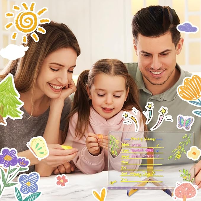 LED Note Board with 7 Colors, Light up Acrylic Message Board, Night Light outwards Writing Drawing Dry Erase Board, Personalized Note Board with Colors Large and 7 Pens for Kids (7.87x7.87inches)