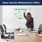 TSJ OFFICE Glass Calendar Whiteboard - 36 x 24 Inches Wall Mounted Monthly Dry Erase Calendar for Wall, Large Magnetic Glass White Board for Office, Home & School