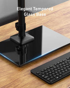 HUANUO Freestanding Dual Monitor Stand, 32 Inch Dual Monitor Mount for 2 Screens, Holds up to 22 lbs per Arm, Monitor Arm Riser with Tempered-Glass Base, Tilt, Swivel, Rotation, Black