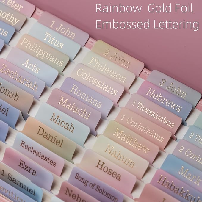 UPAFEXXI-Laminated Bible Tabs with Book Summaries(Gold Foil Embossed Lettering), Bible Tabs for Women and Men, Reposition Large Print Stickers, Easy to Read, 80Chapters Labels for Easy Navigation