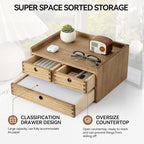 KIRIGEN Desk Organizer with Drawers - Wood Drawer Storage Box with Trays for Tabletop - Workspace Office Toiletries Supplies Tool Caddy - Wooden Storage Cabinet Dark Brown（DT2D3C-DBR）