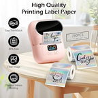 HuiJuKeJi 2 Rolls Holographic Silver Thermal Labels Paper for Phomemo M110 M200 M220 M221,50x50MM Round＆Square,Waterproof Self-Adhesive Mini Printer Laser Stickers for DIY Glitter Labels/Thanks Card