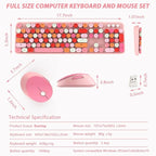 Cute Pink Wireless Keyboard and Mouse, 2.4G Retro Round Keycap for PC, Mac, Laptop, Tablet, Computer Windows