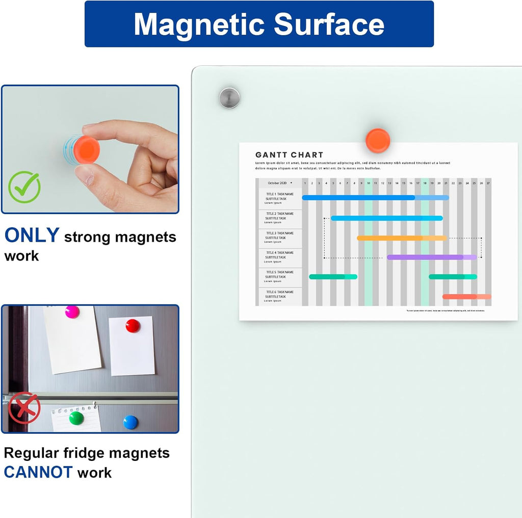 Large Glass Dry Erase Board, 96 x 48 Inches Magnetic Glass Whiteboard for Wall, 8' x 4' Frameless Board for Office, Home, School