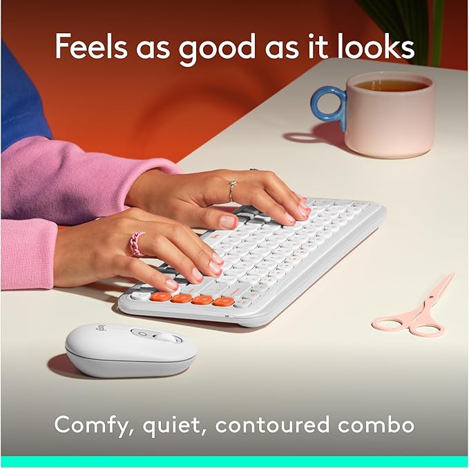 Logitech POP ICON Combo, Bluetooth Keyboard and Mouse Combo, Comfortable Typing, programmable Keys and Buttons, Quiet clicks, Easy-Switch up to 3 Devices - Off-White