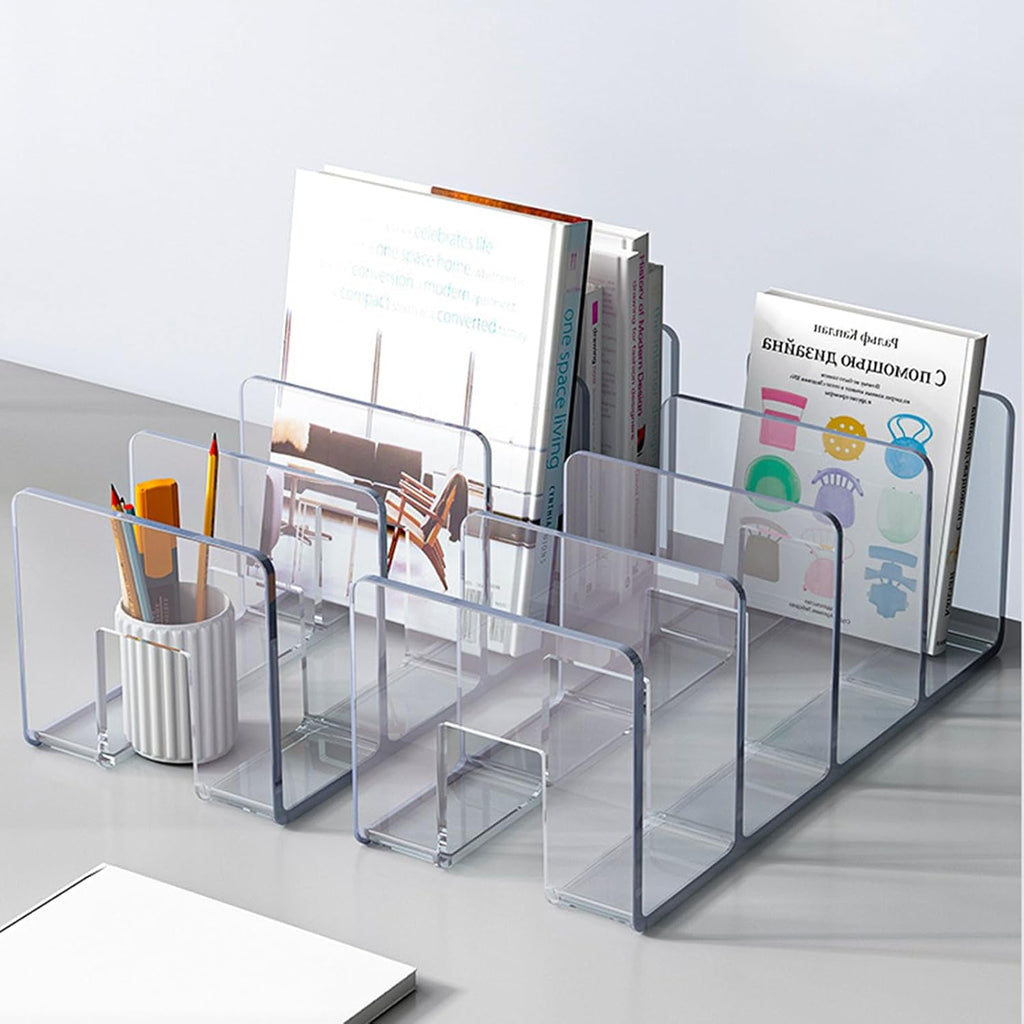 2PCS Acrylic File Organizer for Desk, Desktop Document/Mail Organizer, 4 Compartments Plastics Invisible Bookshelf Floating (12.5" x 5.7" x 5", Clear)