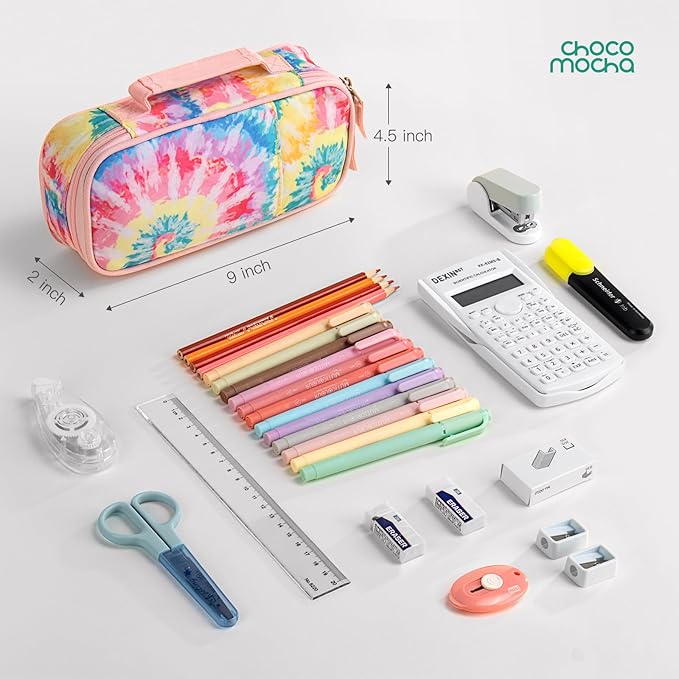 Choco Mocha Tie Dye Pencil Case for Girls, Soft Pencil Case Kids Pencils Pouch for Kindergarten Girls,Colorful