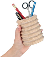 WORHE Pen Holder Stand for Desk, Natural Travertine Stone Makeup Brush Holders, Modern and Functional Pencil Cup for Office Supplies Tableware Organizer for Home Decor School Beige (PH90110)