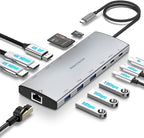 RSHTECH USB C Hub Docking Station Dual Monitor 12 in 1 Triple Display Multiport Adapter with 2 HDMI, 4K DP, 3 USB 3.2 10Gbps, 2 USB 3.0 Ports, 100W PD, Gigabit Ethernet, SD/TF for MacBook, Laptops