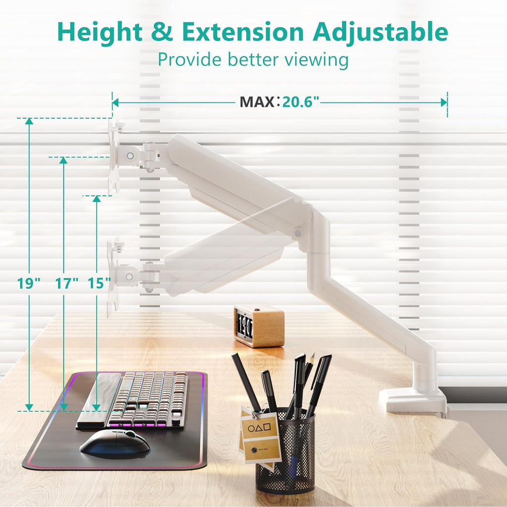 WALI Single Monitor Arm Mount Stand, Adjustable Gas Spring Arm Monitor Mount for Display up to 32 Inch,19.8lbs Capacity (GSMP001W), White
