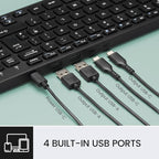 Perixx PERIBOARD-215B US, Wired Keyboard - Ultra Slim Scissor Keys - 2 Built-in USB-A & USB-C Ports - Detachable Cable - Black - US English