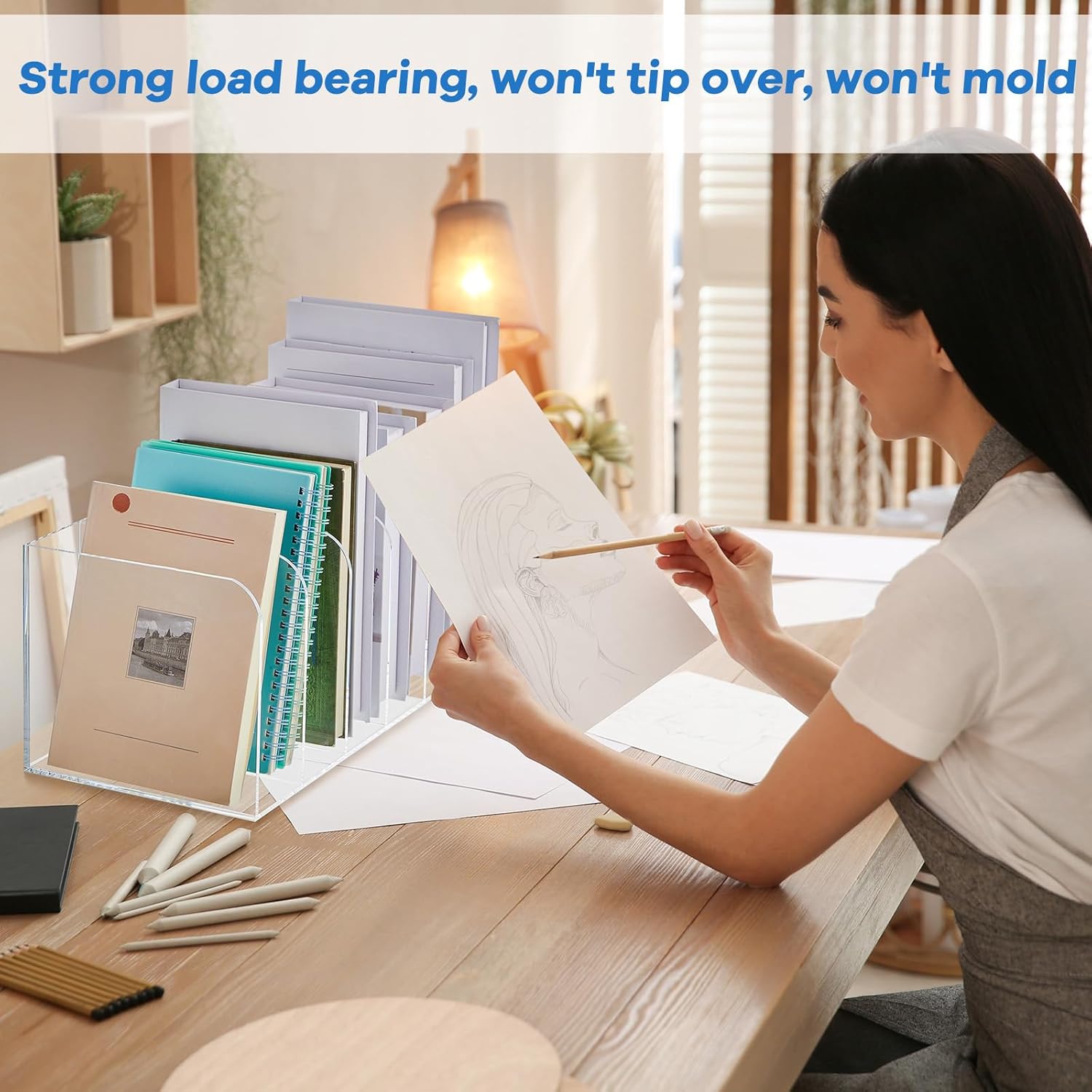 Suzile Clear Acrylic Magazine File Holder with Vertical Compartments Desk Organizer Book Rack for Desk Sorter Paper Folder Office Accessories(Clear,16.1 x 7.2 x 6.5 Inch)