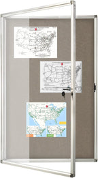 Enclosed Bulletin Board Lockable Display Case Message Board with Locking Door for Indoor, Grey Felt, Aluminum Frame, 36 X 24 in