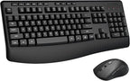 Wireless Keyboard and Mouse Combo, E-YOOSO 2.4GHz Full Sized Ergonomic Wireless Keyboard with Wrist Rest, 3 DPI Adjustable and 6 Buttons Cordless USB Mouse for Computer, Laptop, PC, Windows (Black)