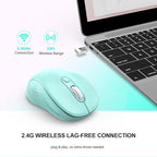 WisFox 2.4G Wireless Mouse for Laptop, Ergonomic Computer Mouse with USB Receiver and Type-C Adapter, 3 Adjustable Levels DPI, 6 Button Cordless Wireless Mice (Mint Green, 1 Pack)