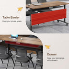 Folding Conference Room Table, Modern Conference Tables with Wheels, Large Rectangular Mobile Training Tables for Office Classroom, Foldable Modular Boardroom Seminar Table Walnut (10pack L55.1in)