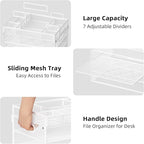 Marbrasse 5-Tier Letter Tray Paper Organizer with Handle, Multi-Functional Mesh File Organizer for Desk, Adjustable Compartments Mesh Desktop Storage for Office Supplies,White