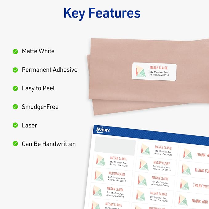 Avery Easy Peel Printable Address Labels with Sure Feed, 1" x 2-5/8" Customizable Stickers, White, 3,000 Blank Mailing Labels, Great for Mailing, Shipping, and More (5160)