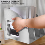 SAYEEC Magazine File Holders 3 Compartment Binder Stand Gray Magazine Storage Folder Desktop File Bookshelf Organizer Office Book Holder Rack for Office Home School