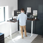 VIVO Electric Corner L-Shaped 63 x 55 in Standing Desk, Memory Height Adjustment, Dark Walnut Top White Frame, DESK-E3CTWD