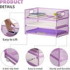 Marbrasse 3 Tier Paper Organizer Letter Tray, Mesh File Organizer with Handle, Paper Sorter Desk Organizer for Home Office Supplies - 2p Purple