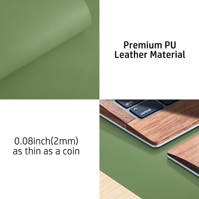 Aothia Leather Desk Pad Protector, Mouse Pad, Office Desk Mat, Non-Slip PU Leather Desk Blotter, Laptop Desk Pad, Waterproof Desk Writing Pad for Office and Home (31.5" x 15.7",Olive Green)