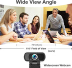 Webcam 1080p, Webcam for PC -with Microphone/Tripod/Privacy Cover, Computer Camera 110°Wide View, Plug and Play USB Web Camera for Desktop, PC Web-cam for Laptop Mac Zoom Conferencing Streaming