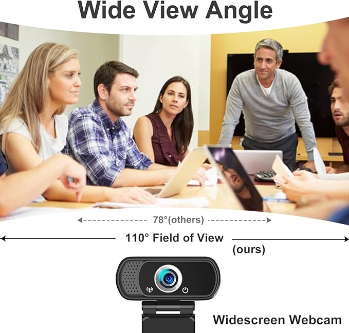 Webcam 1080p, Webcam for PC -with Microphone/Tripod/Privacy Cover, Computer Camera 110°Wide View, Plug and Play USB Web Camera for Desktop, PC Web-cam for Laptop Mac Zoom Conferencing Streaming