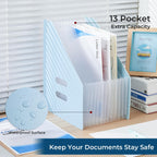 Y YOMA 2 Pack Expanding Magazine Holder with 13 Pockets | Portable Desktop Plastic Self Standing Accordion File Organizer for A4 Letter Size Document Storage Home Office School, Blue