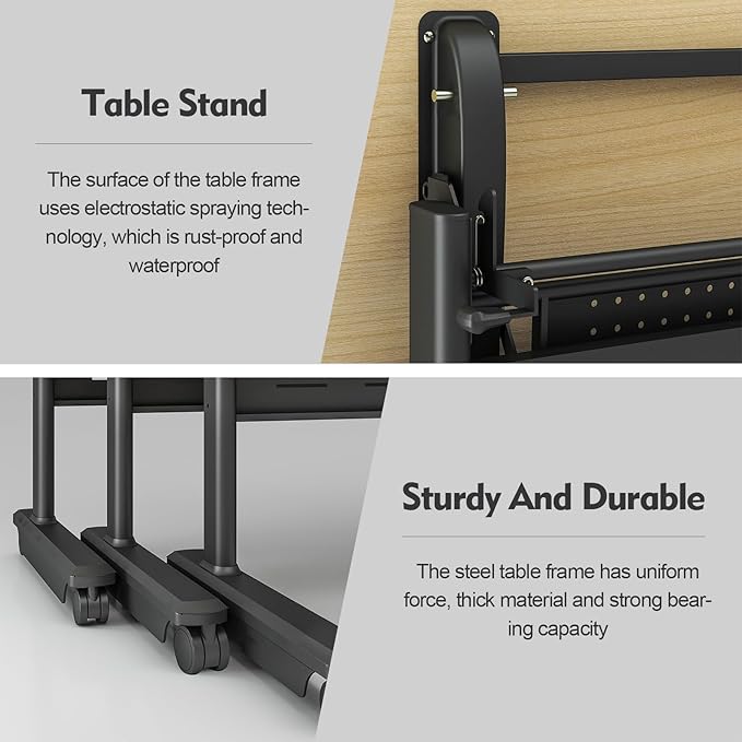 Foldable Conference Table, Folding Conference Room Table with Wheels, Flip Top Mobile Training Table, Rolling Seminar Meeting Table for Office Training Room Classroom (6pack 55.1in)