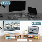 TEAMIX 2 Pack Monitor Stand Riser-20 inch, Wooden Desktop Riser for TV/PC/Laptop/Printer, Cozy Monitor Riser with Storage, Computer Stand Space-Saving