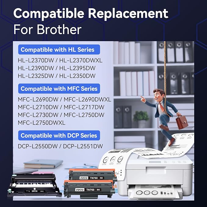 TN760 and 730 Drum Unit Compatible Toner Cartridge Replacement for Brother TN-730/TN-760 730 TN-760 for MFC-L2710DW MFC-L2750DW DCP-L2550DW HL-L2350DW HL-L2395DW HL-L2370DW (3Pack)