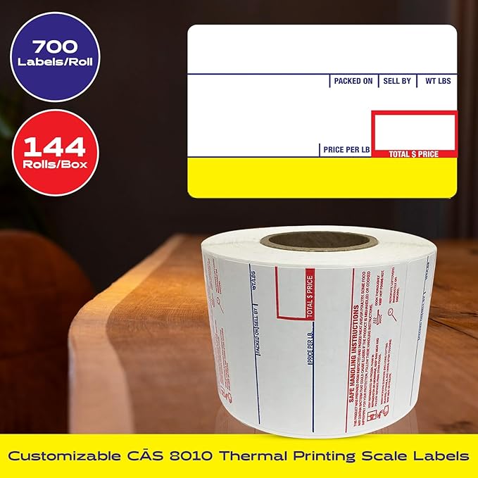 CEPRICO - Customizable CĀS Scale Labels - 144 Rolls of Thermal UPC Printing Scale Labels – Compatible with CĀS LST-8010 | Ideal for Supermarkets, Retailers and Grocery Stores