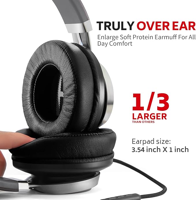 AC01 Headphones Wired Over Ear, Corded Stereo Headsets with Microphone Volume Control for Adults Teens Kids 3.5mm for Cellphones, Tablets, Laptop, Chromebook (Black Grey)